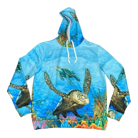 Mens Hoodie Size M Sea Turtle Ocean AOP Polyester Animals Ocean Pullovers - Picture 1 of 4